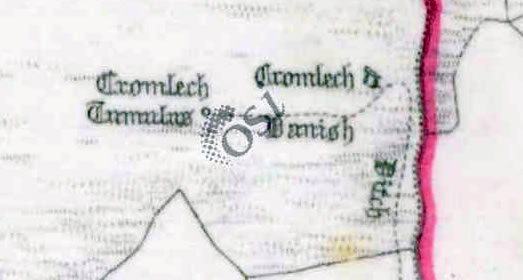 Cromlech Tumulus and Danish Ditch on first OS map