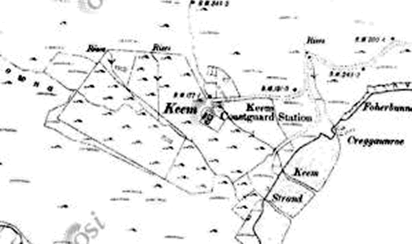 Ordnance Survey map of Keem showing Boycott’s house and the associated field system.