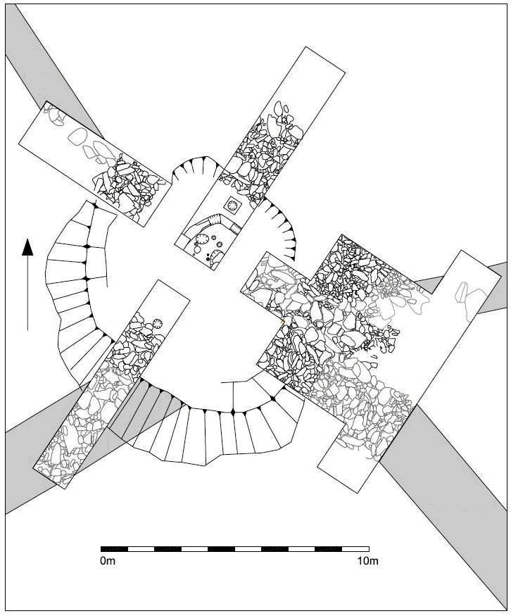 Plan of Roundhouse 2 showing the four excavated trenches